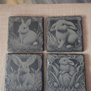 Set of Four Laser Engraved Slate Easter Coasters.